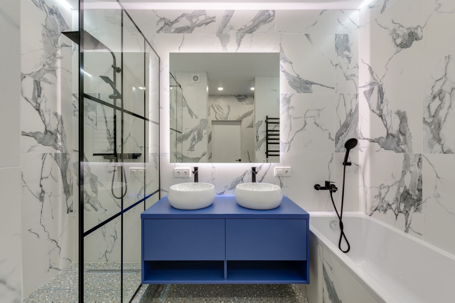 Modern completed bathroom plumbing project