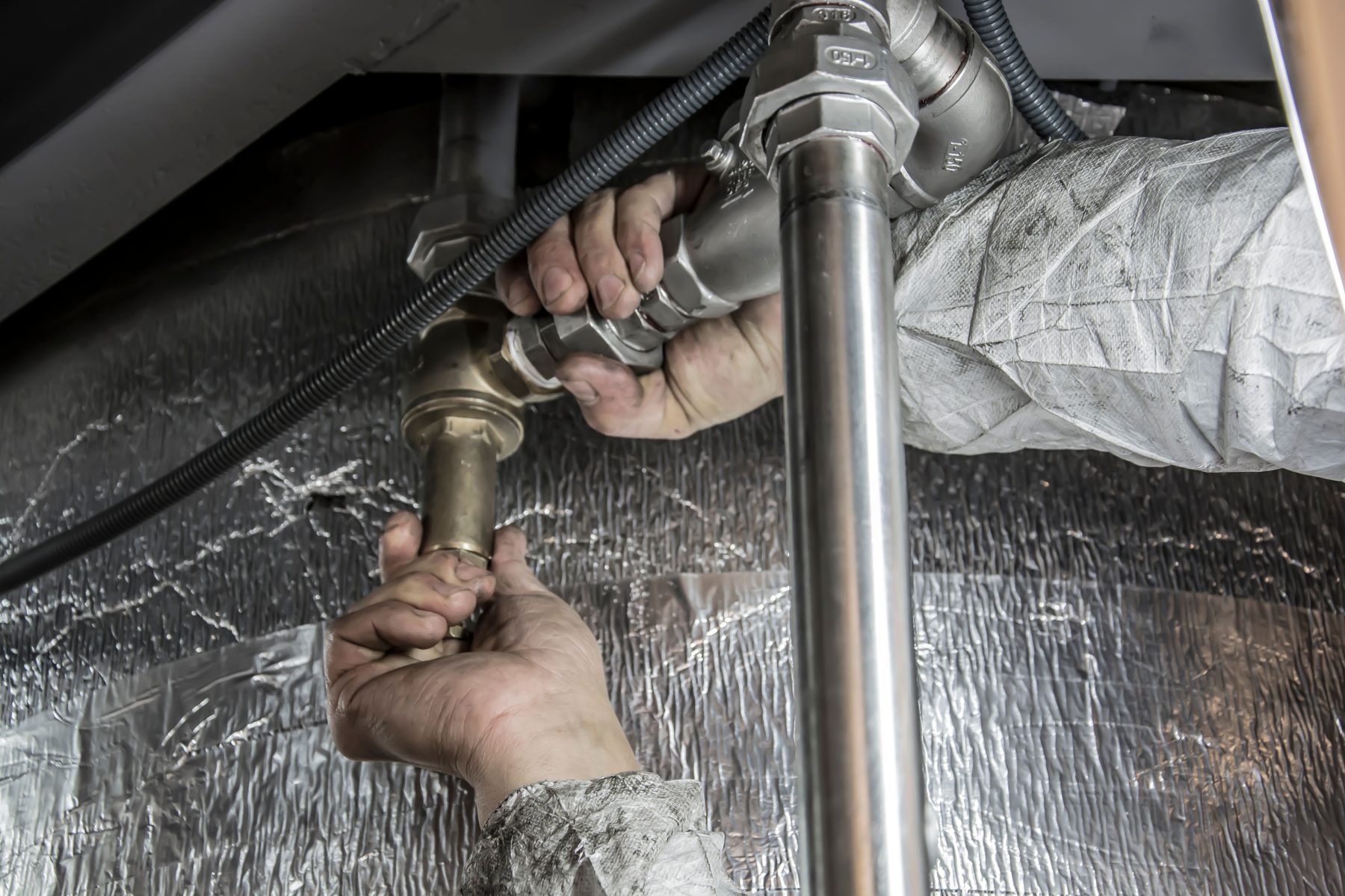 Close-up plumbing pipe installation